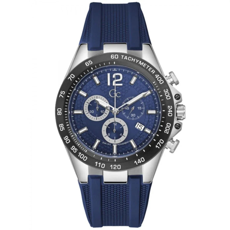 Men's Watch GC Watches Z07001G7MF - 44mm Stainless Steel Case, Blue Silicone Strap, 10 ATM Water Resistant - Allen-Fitness