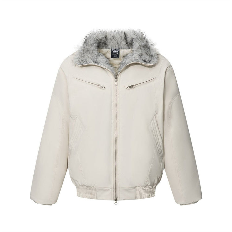 Men's Winter Padded Bomber Jacket with Two-Way Zipper and Faux Fur Collar - Premium Fitness & Activewear