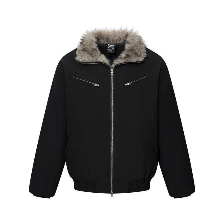 Men's Winter Padded Bomber Jacket with Two-Way Zipper and Faux Fur Collar - Premium Fitness & Activewear
