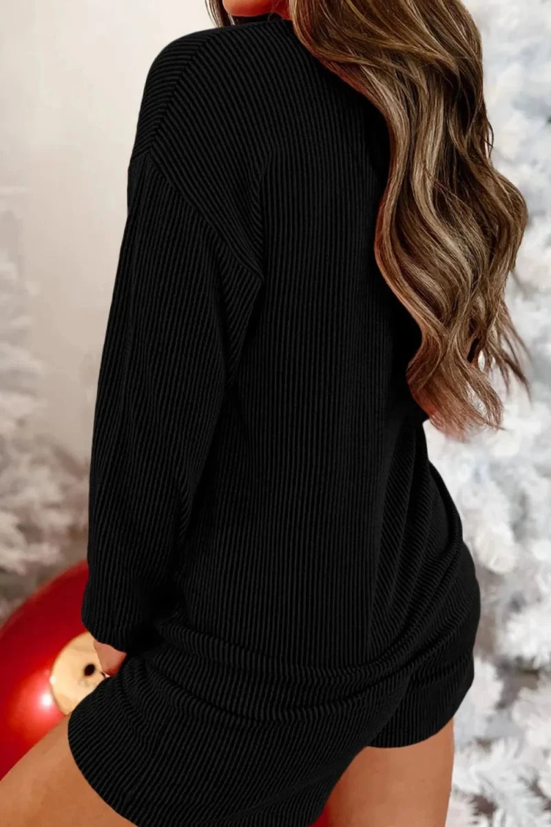MERRY Round Neck Long Sleeve Top and Shorts Lounge Set - Premium Fitness & Activewear for Men & Women|UK