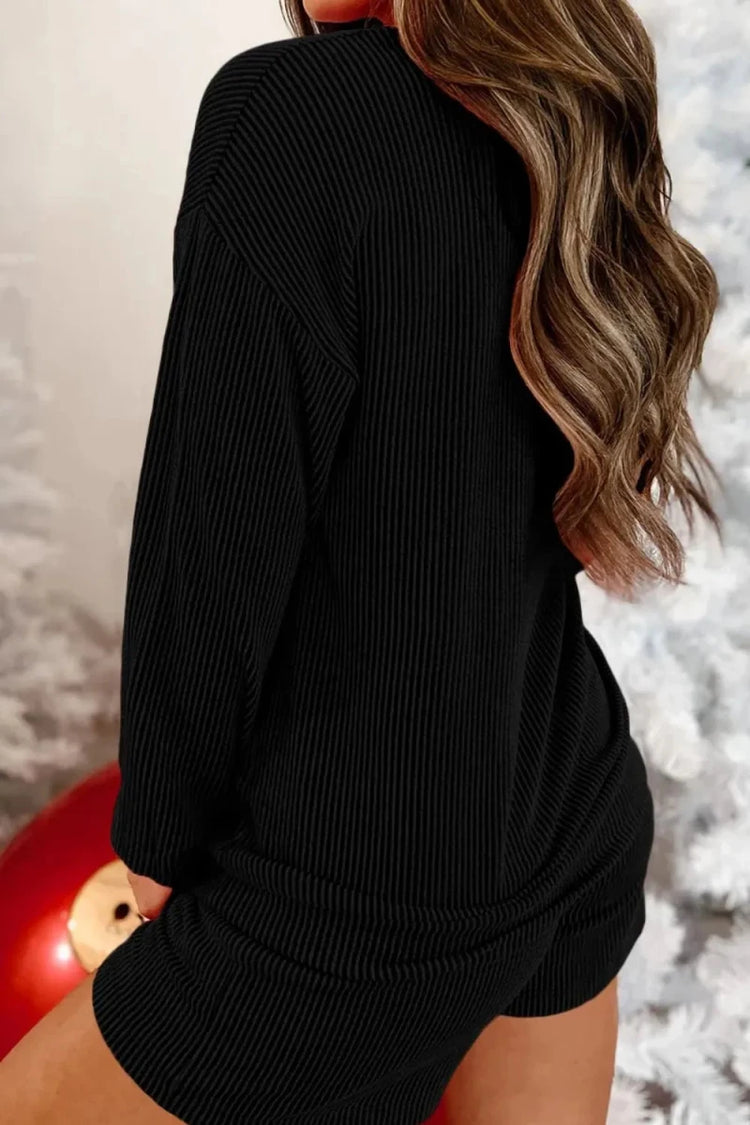 MERRY Round Neck Long Sleeve Top and Shorts Lounge Set - Premium Fitness & Activewear for Men & Women|UK