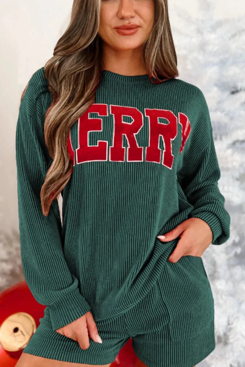 MERRY Round Neck Long Sleeve Top and Shorts Lounge Set - Premium Fitness & Activewear for Men & Women|UK