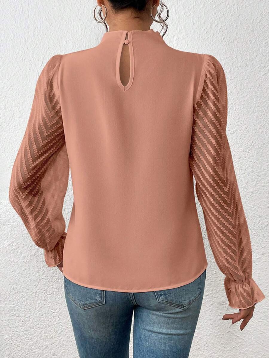 Mock Neck Flounce Sleeve Blouse - Premium Fitness &amp; Activewear for Men &amp; Women|UK