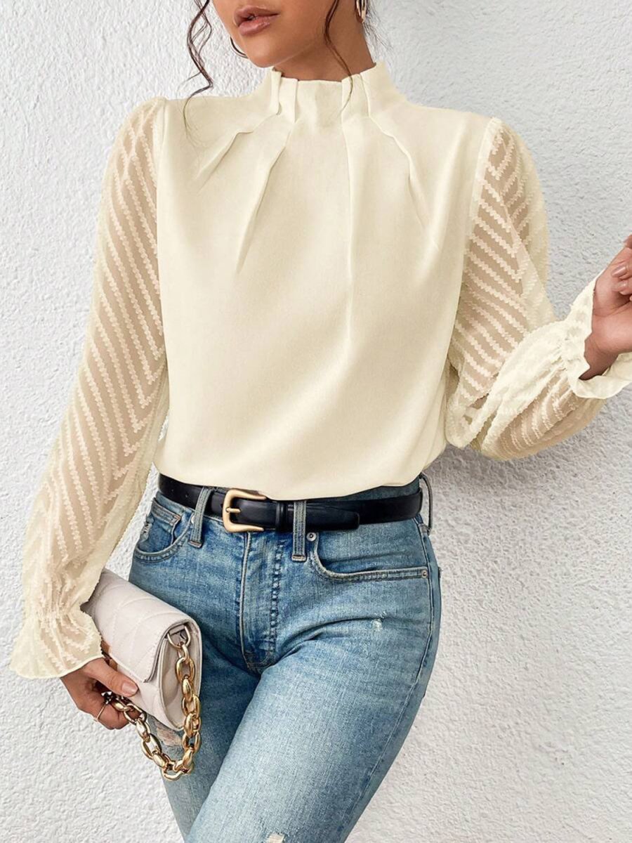 Mock Neck Flounce Sleeve Blouse - Premium Fitness &amp; Activewear for Men &amp; Women|UK