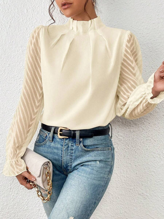 Mock Neck Flounce Sleeve Blouse - Premium Fitness &amp; Activewear for Men &amp; Women|UK