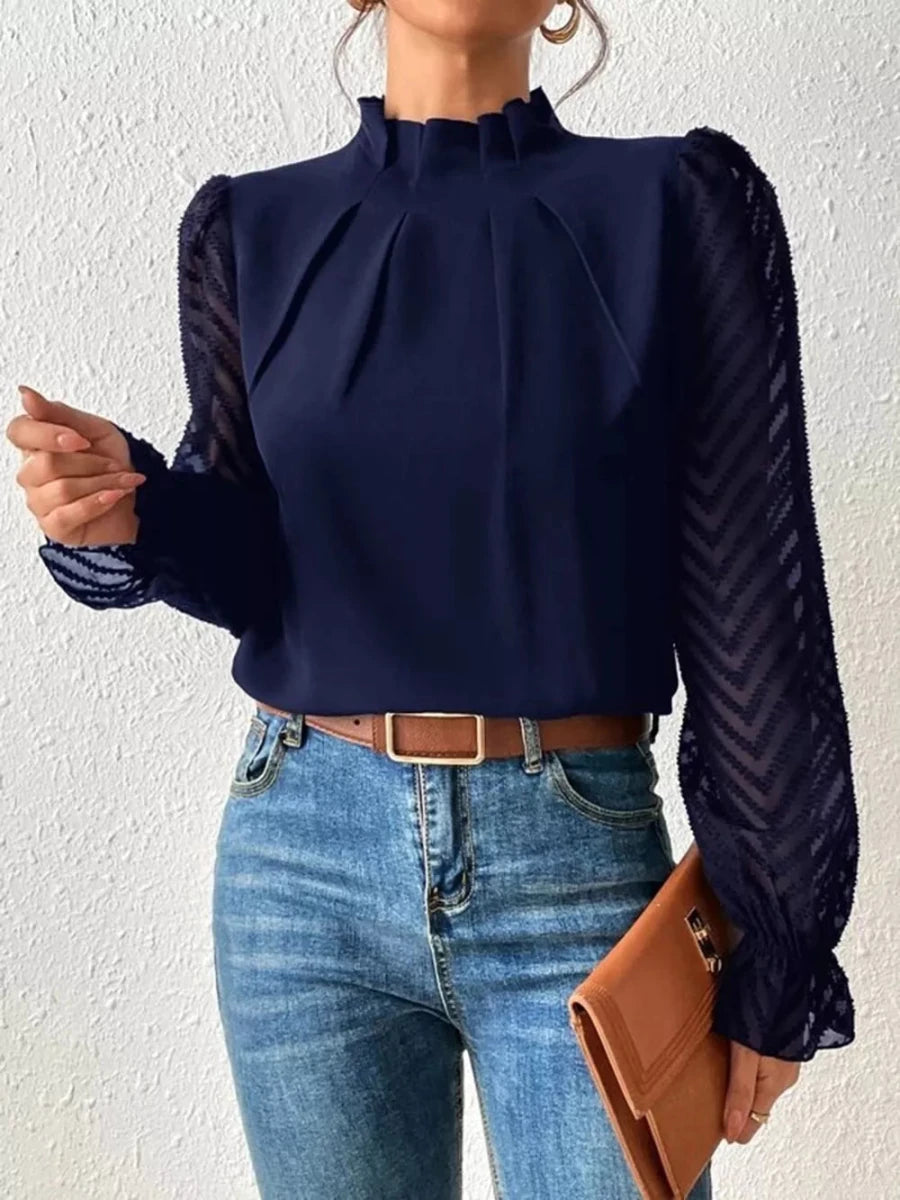 Mock Neck Flounce Sleeve Blouse - Premium Fitness & Activewear for Men & Women|UK