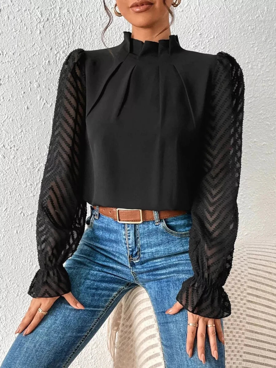Mock Neck Flounce Sleeve Blouse - Premium Fitness &amp; Activewear for Men &amp; Women|UK