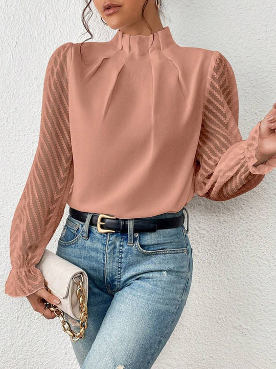 Mock Neck Flounce Sleeve Blouse - Premium Fitness &amp; Activewear for Men &amp; Women|UK