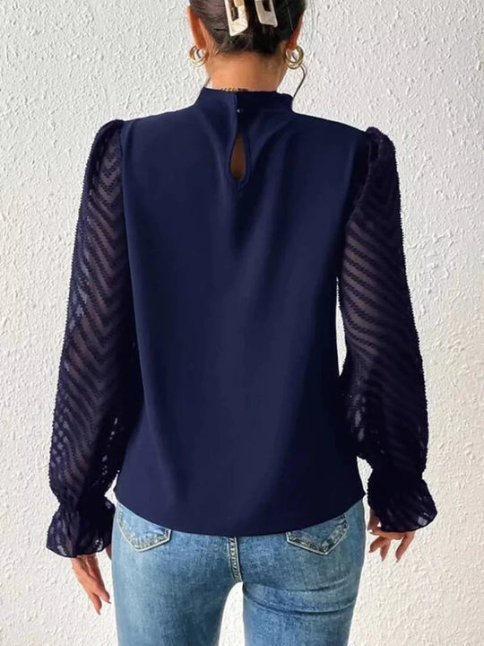 Mock Neck Flounce Sleeve Blouse - Premium Fitness &amp; Activewear for Men &amp; Women|UK
