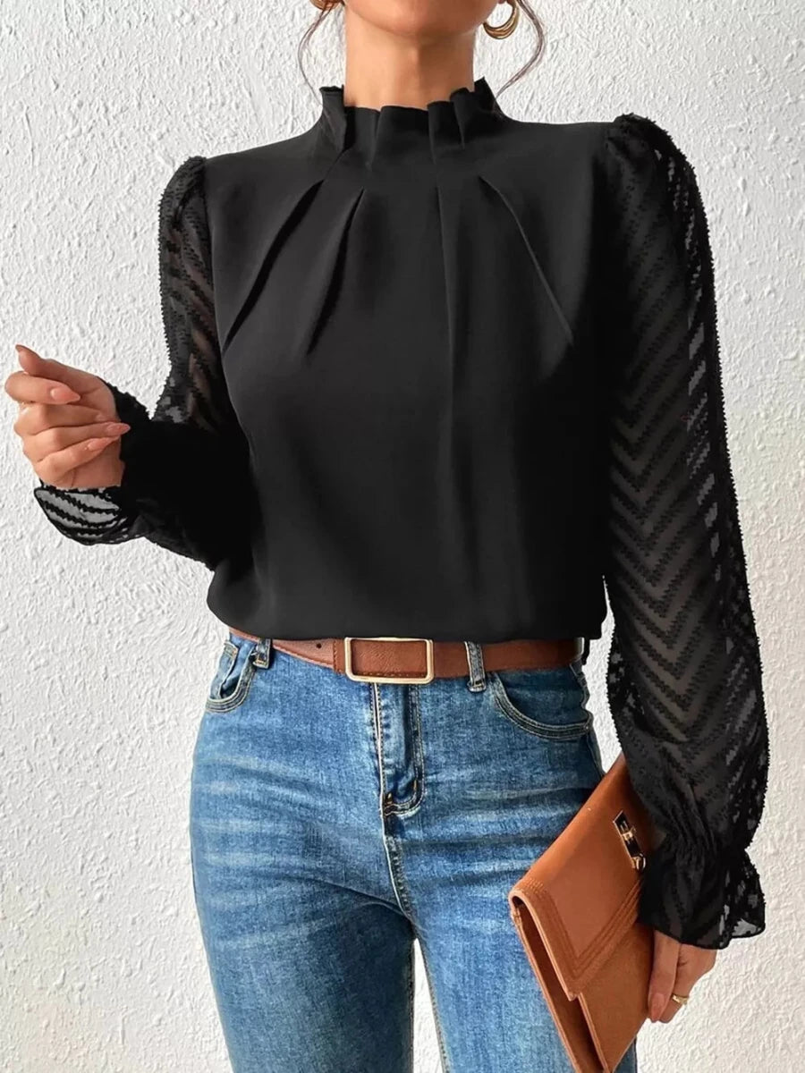 Mock Neck Flounce Sleeve Blouse - Premium Fitness &amp; Activewear for Men &amp; Women|UK