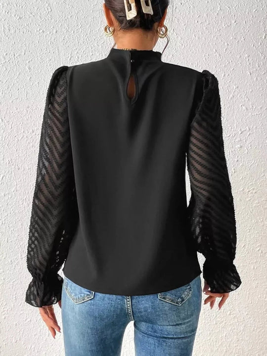 Mock Neck Flounce Sleeve Blouse - Premium Fitness &amp; Activewear for Men &amp; Women|UK