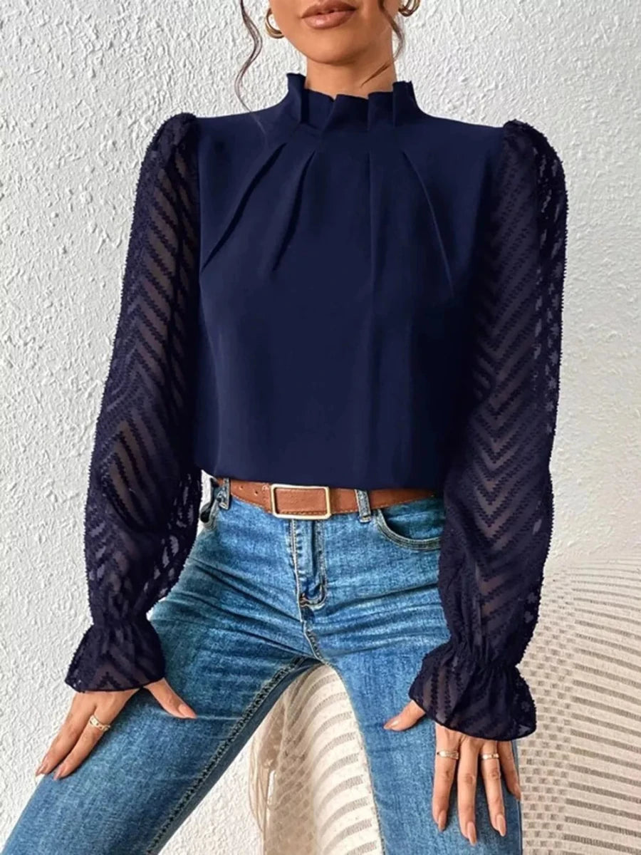 Mock Neck Flounce Sleeve Blouse - Premium Fitness &amp; Activewear for Men &amp; Women|UK