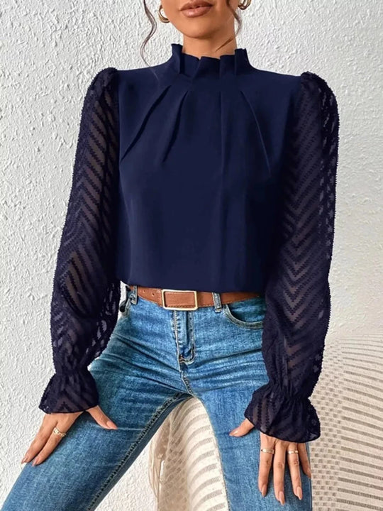 Mock Neck Flounce Sleeve Blouse - Premium Fitness &amp; Activewear for Men &amp; Women|UK