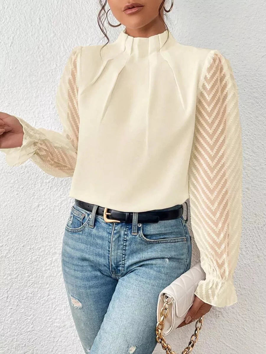Mock Neck Flounce Sleeve Blouse - Premium Fitness &amp; Activewear for Men &amp; Women|UK