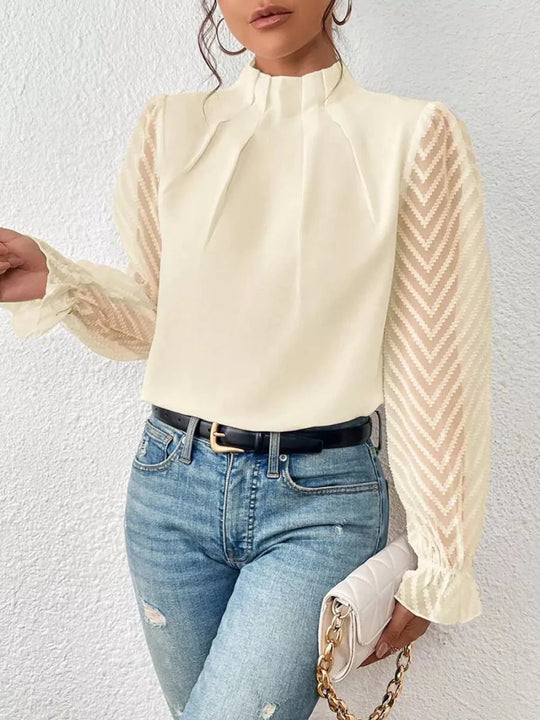 Mock Neck Flounce Sleeve Blouse - Premium Fitness &amp; Activewear for Men &amp; Women|UK