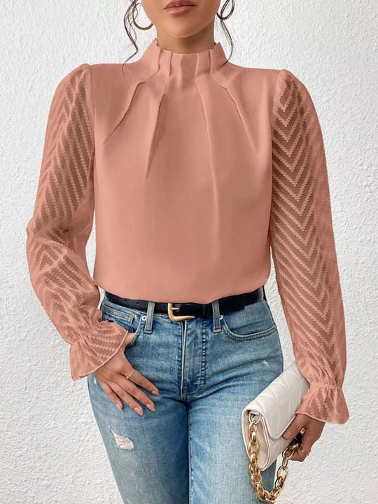 Mock Neck Flounce Sleeve Blouse - Premium Fitness &amp; Activewear for Men &amp; Women|UK