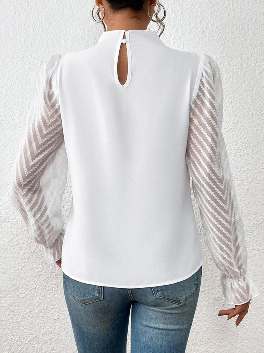 Mock Neck Flounce Sleeve Blouse - Premium Fitness &amp; Activewear for Men &amp; Women|UK