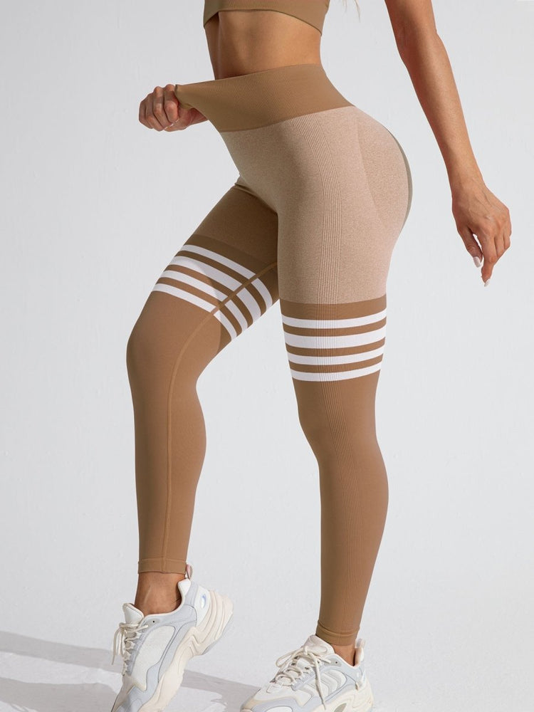 Muyao Cross-Border Striped Outdoor Sports Leggings for Women, High-Waisted, Butt-Lifting Yoga Wear, Quick-Drying Running Sports Fitness Pants - Premium Fitness & Activewear