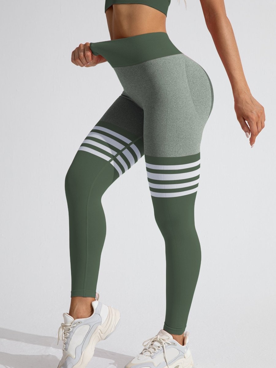 Muyao Cross-Border Striped Outdoor Sports Leggings for Women, High-Waisted, Butt-Lifting Yoga Wear, Quick-Drying Running Sports Fitness Pants - Premium Fitness & Activewear