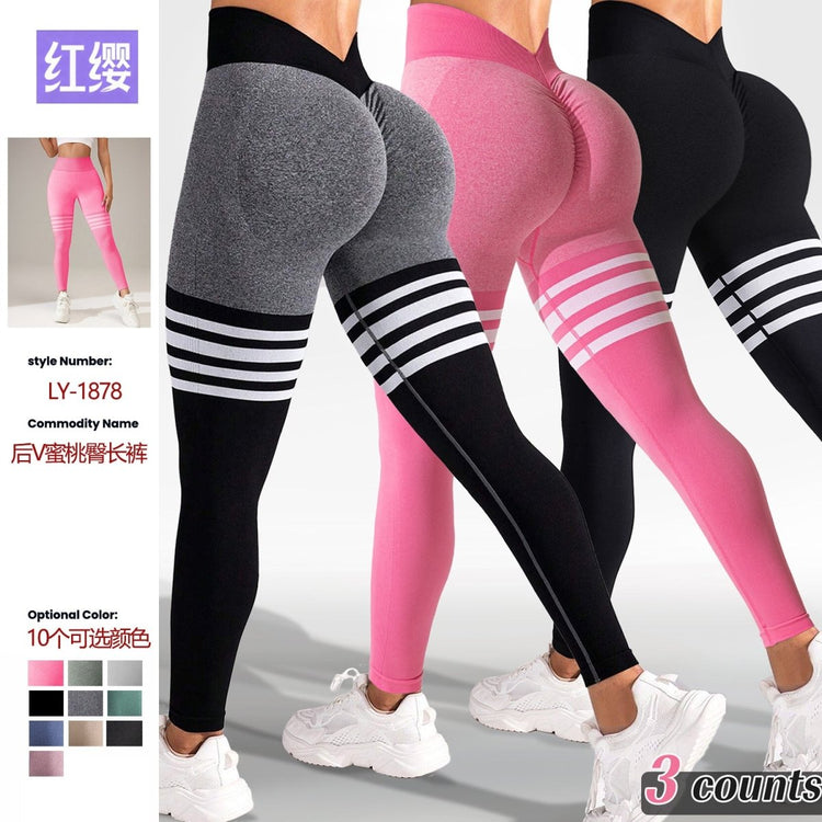 Muyao Cross-Border Striped Outdoor Sports Leggings for Women, High-Waisted, Butt-Lifting Yoga Wear, Quick-Drying Running Sports Fitness Pants - Premium Fitness & Activewear