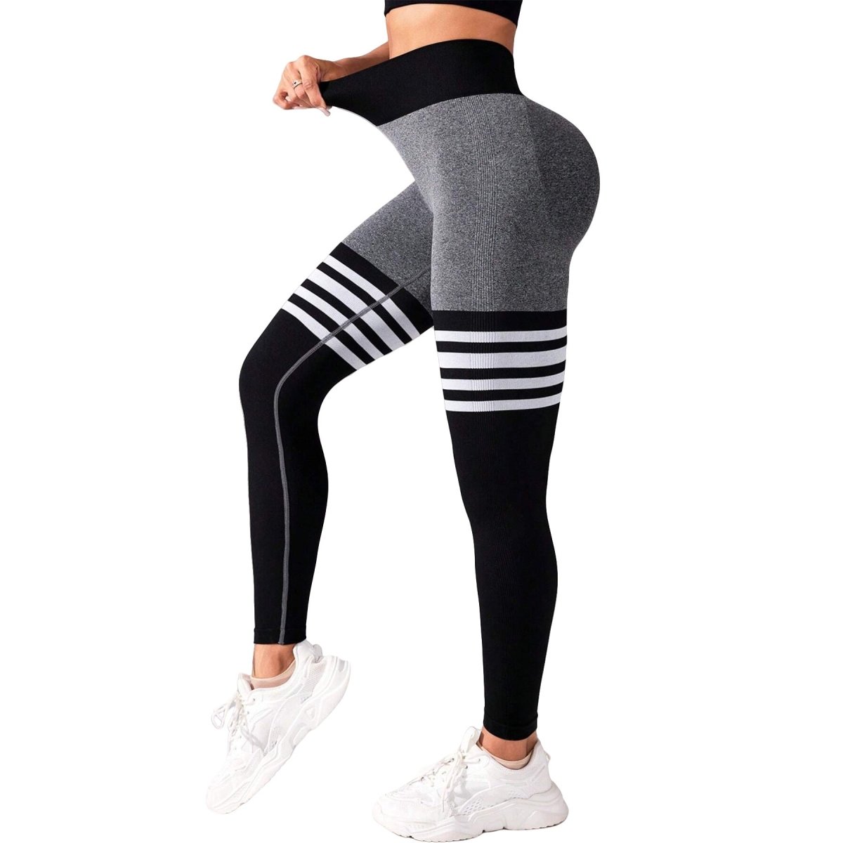 Muyao Cross-Border Striped Outdoor Sports Leggings for Women, High-Waisted, Butt-Lifting Yoga Wear, Quick-Drying Running Sports Fitness Pants - Premium Fitness & Activewear