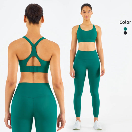 Women Yoga Pants Set with Hollow Adjustable Buckle and Super Soft Fabric.