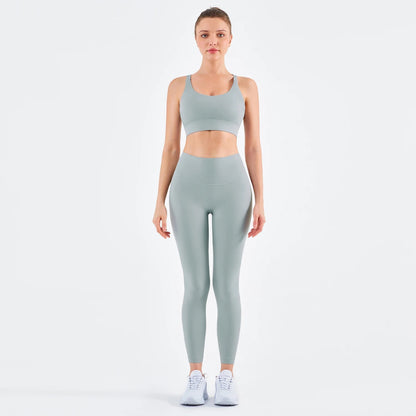 Women Yoga Pants Set with Hollow Adjustable Buckle and Super Soft Fabric.
