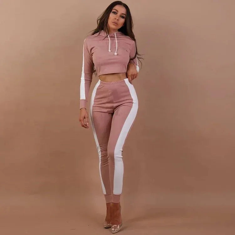 Ladies Work Out Crop Hoodie Joggers Set with Gym Suit - 3-Piece Ladies Tracksuit Set - Allen-Fitness