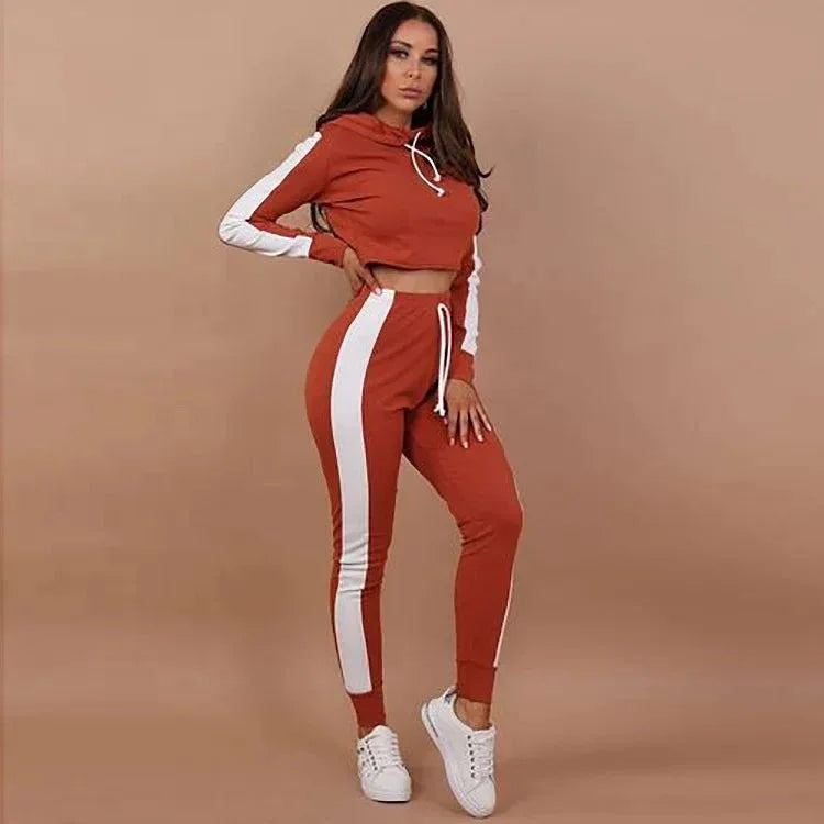 Ladies Work Out Crop Hoodie Joggers Set with Gym Suit - 3-Piece Ladies Tracksuit Set - Allen-Fitness