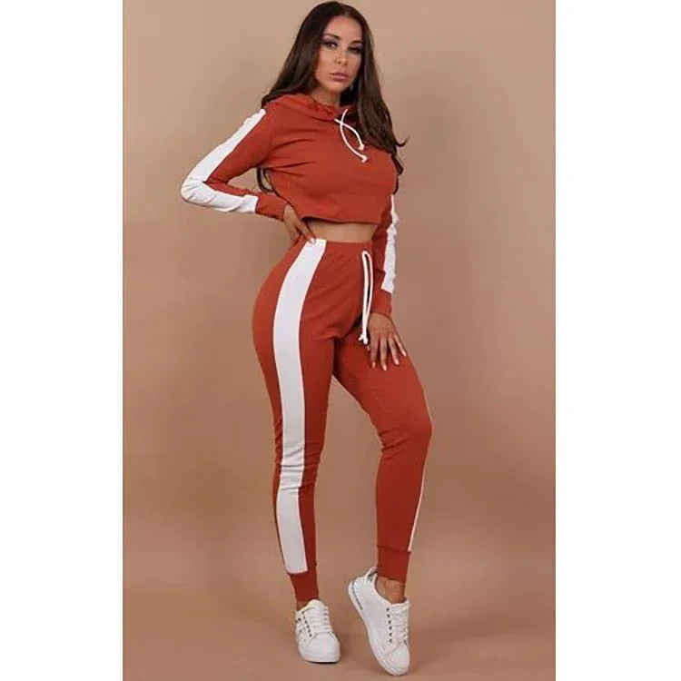 Ladies Work Out Crop Hoodie Joggers Set with Gym Suit - 3-Piece Ladies Tracksuit Set - Allen-Fitness