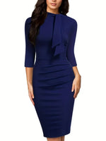 Elegant Half Sleeve Dress with Round Neck and Lace-Up Detail, Stylish Hip Skirt Design - Allen-Fitness