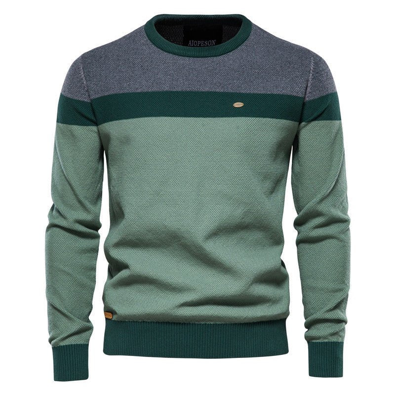 New Round Neck Men's Sweater Men's Long Sleeve 2024 Splicing Autumn and Winter Sweater Stripesd Men's Knitwear Casual Fashion - Premium Fitness & Activewear