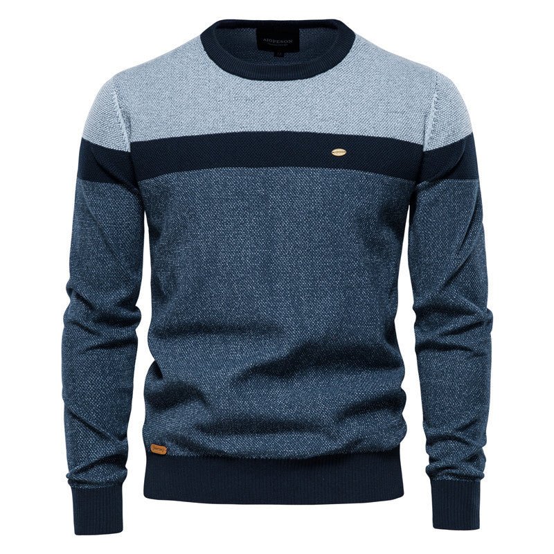New Round Neck Men's Sweater Men's Long Sleeve 2024 Splicing Autumn and Winter Sweater Stripesd Men's Knitwear Casual Fashion - Premium Fitness & Activewear