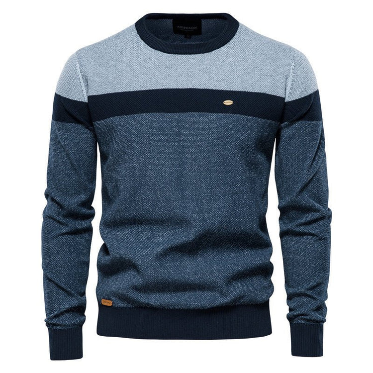 New Round Neck Men's Sweater Men's Long Sleeve 2024 Splicing Autumn and Winter Sweater Stripesd Men's Knitwear Casual Fashion - Premium Fitness & Activewear