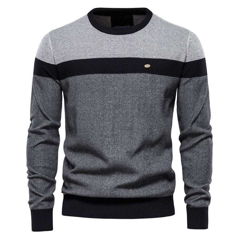 New Round Neck Men's Sweater Men's Long Sleeve 2024 Splicing Autumn and Winter Sweater Stripesd Men's Knitwear Casual Fashion - Premium Fitness & Activewear