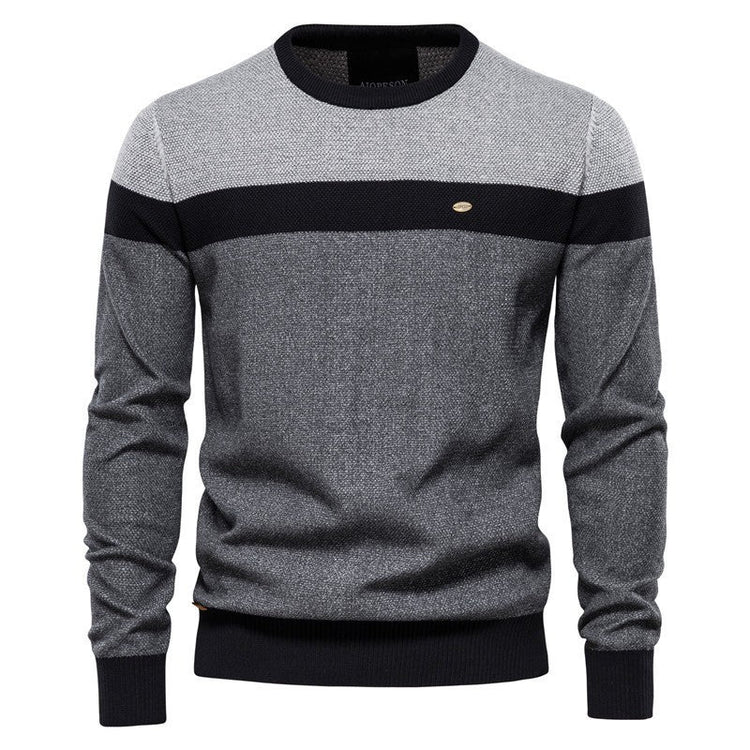 New Round Neck Men's Sweater Men's Long Sleeve 2024 Splicing Autumn and Winter Sweater Stripesd Men's Knitwear Casual Fashion - Premium Fitness & Activewear