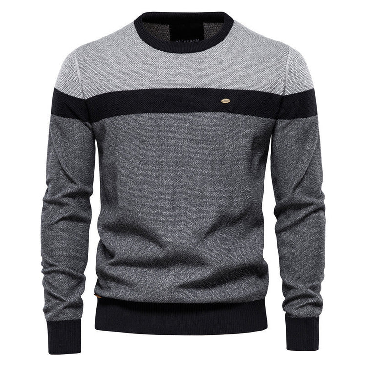 New Round Neck Men's Sweater Men's Long Sleeve 2024 Splicing Autumn and Winter Sweater Stripesd Men's Knitwear Casual Fashion - Premium Fitness & Activewear