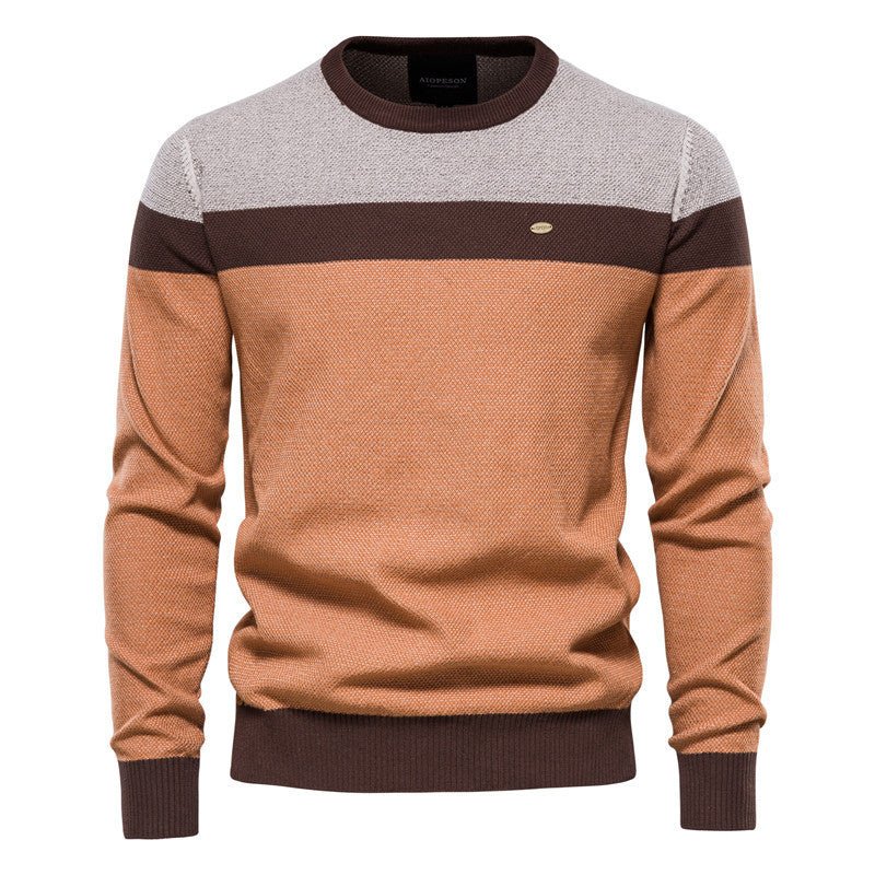 New Round Neck Men's Sweater Men's Long Sleeve 2024 Splicing Autumn and Winter Sweater Stripesd Men's Knitwear Casual Fashion - Premium Fitness & Activewear