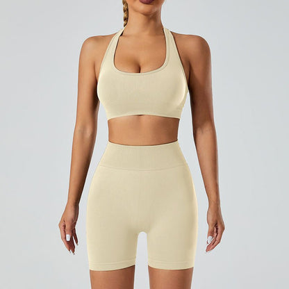 New Seamless High Elastic Yoga Shorts Halter Sports Bra Yoga Clothes Suit - Allen - Fitness