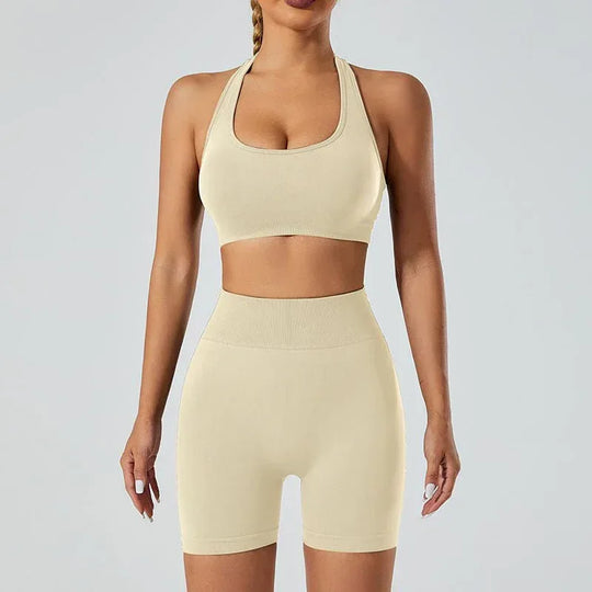 New Seamless High Elastic Yoga Shorts Halter Sports Bra Yoga Clothes Suit - Allen-Fitness