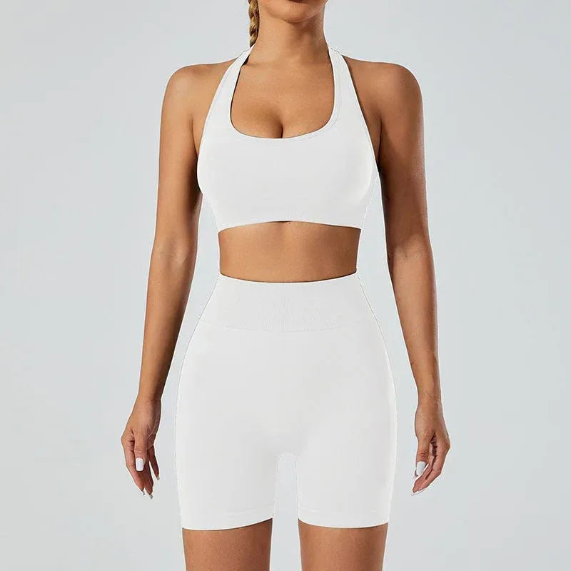 New Seamless High Elastic Yoga Shorts Halter Sports Bra Yoga Clothes Suit - Allen-Fitness