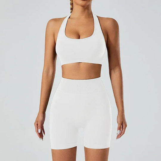 New Seamless High Elastic Yoga Shorts Halter Sports Bra Yoga Clothes Suit - Allen-Fitness