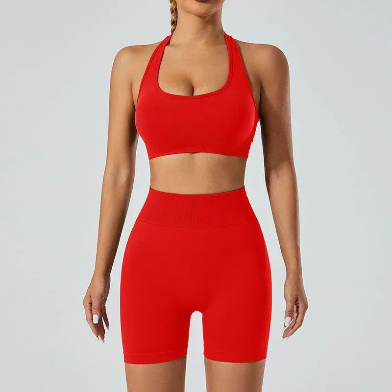 New Seamless High Elastic Yoga Shorts Halter Sports Bra Yoga Clothes Suit - Allen-Fitness