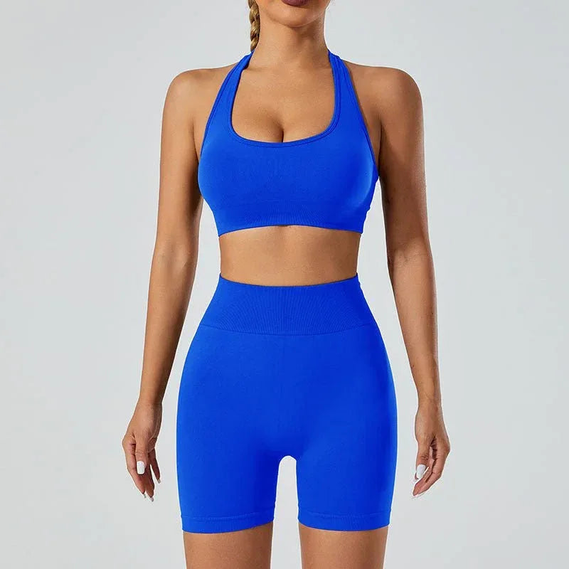 New Seamless High Elastic Yoga Shorts Halter Sports Bra Yoga Clothes Suit - Allen-Fitness