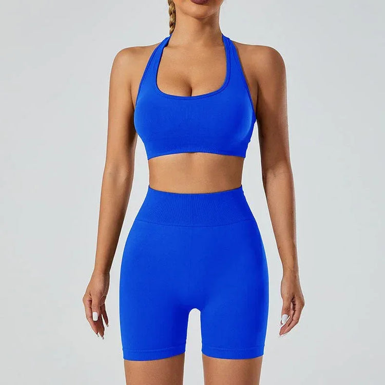 New Seamless High Elastic Yoga Shorts Halter Sports Bra Yoga Clothes Suit - Allen-Fitness