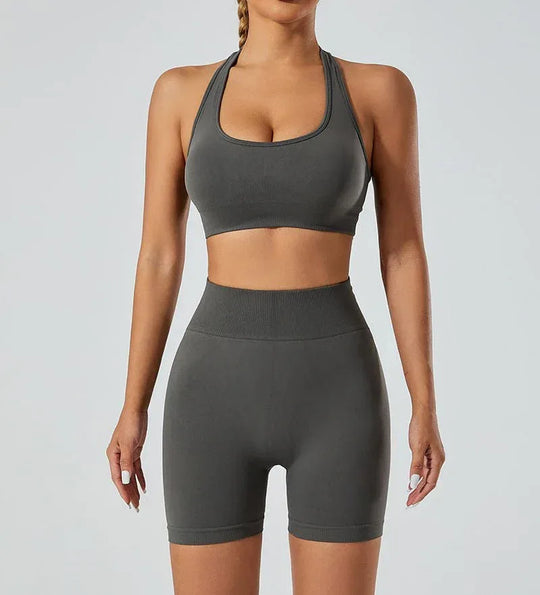 New Seamless High Elastic Yoga Shorts Halter Sports Bra Yoga Clothes Suit - Allen-Fitness