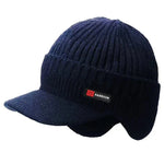 Winter Men Hat - Warm Knitted Cap with Ear Protection, Windproof Visor & Thick Scarf for Outdoor Activities - Allen-Fitness