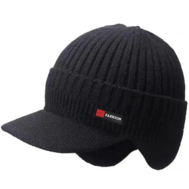 Winter Men Hat - Warm Knitted Cap with Ear Protection, Windproof Visor & Thick Scarf for Outdoor Activities - Allen-Fitness