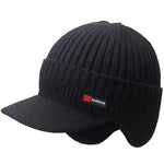 Winter Men Hat - Warm Knitted Cap with Ear Protection, Windproof Visor & Thick Scarf for Outdoor Activities - Allen-Fitness