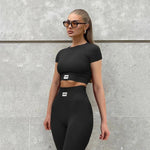 New Women's Crop Top Set - 2 Piece Fitness Tracksuit with Short Sleeve and Stylish Design - Allen-Fitness